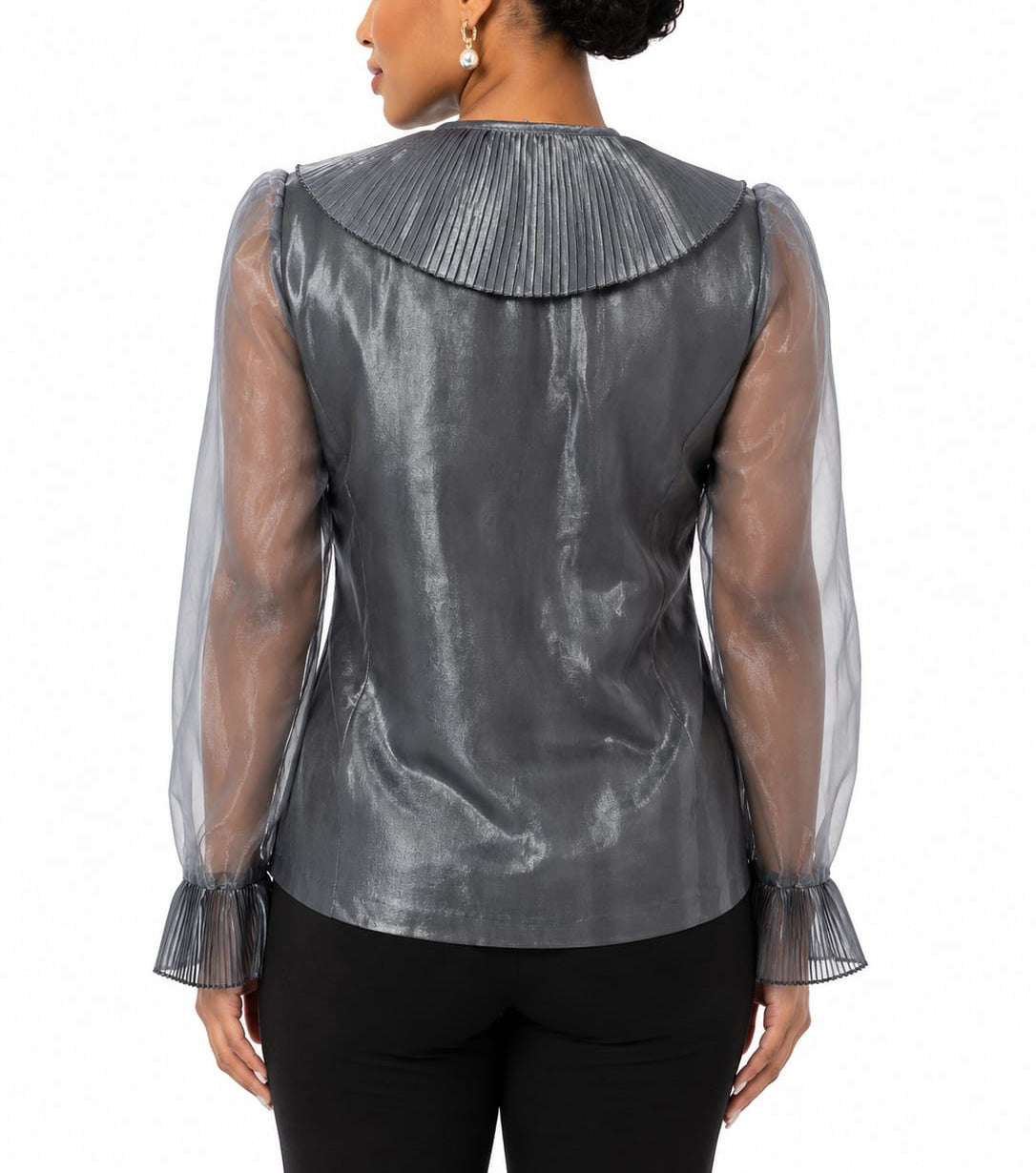 Chetta B. Metallic Wrap Blouse