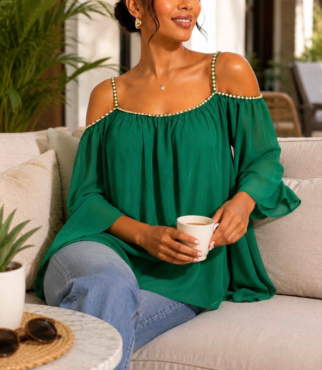 C.O.C Emerald Luxe Studded Top