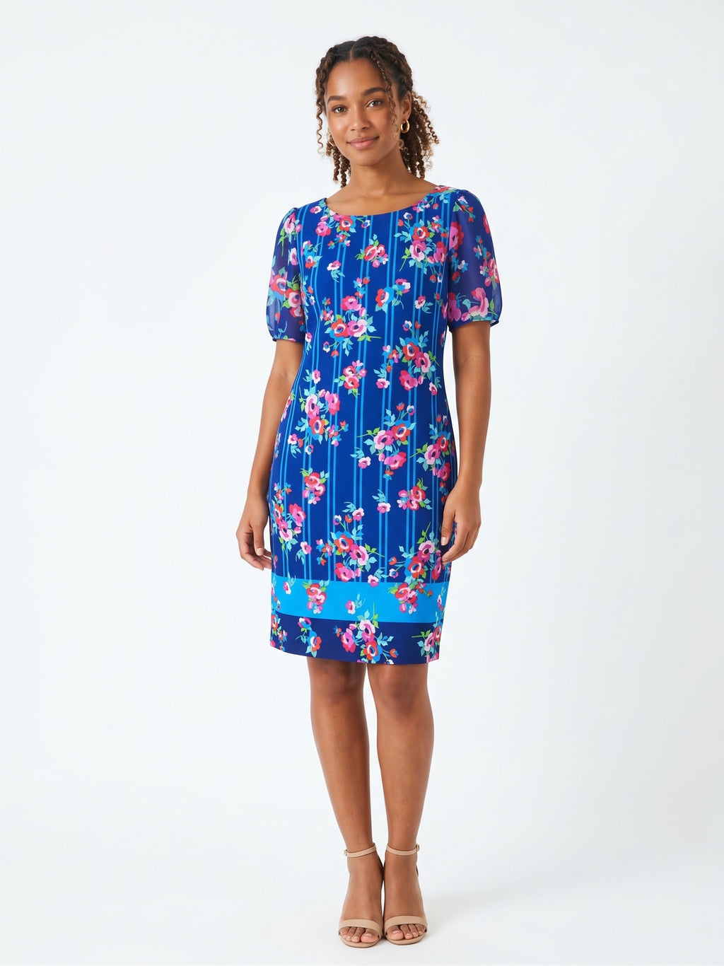 Karl Lagerfeld Paris Blue Stripe & Floral Print Dress