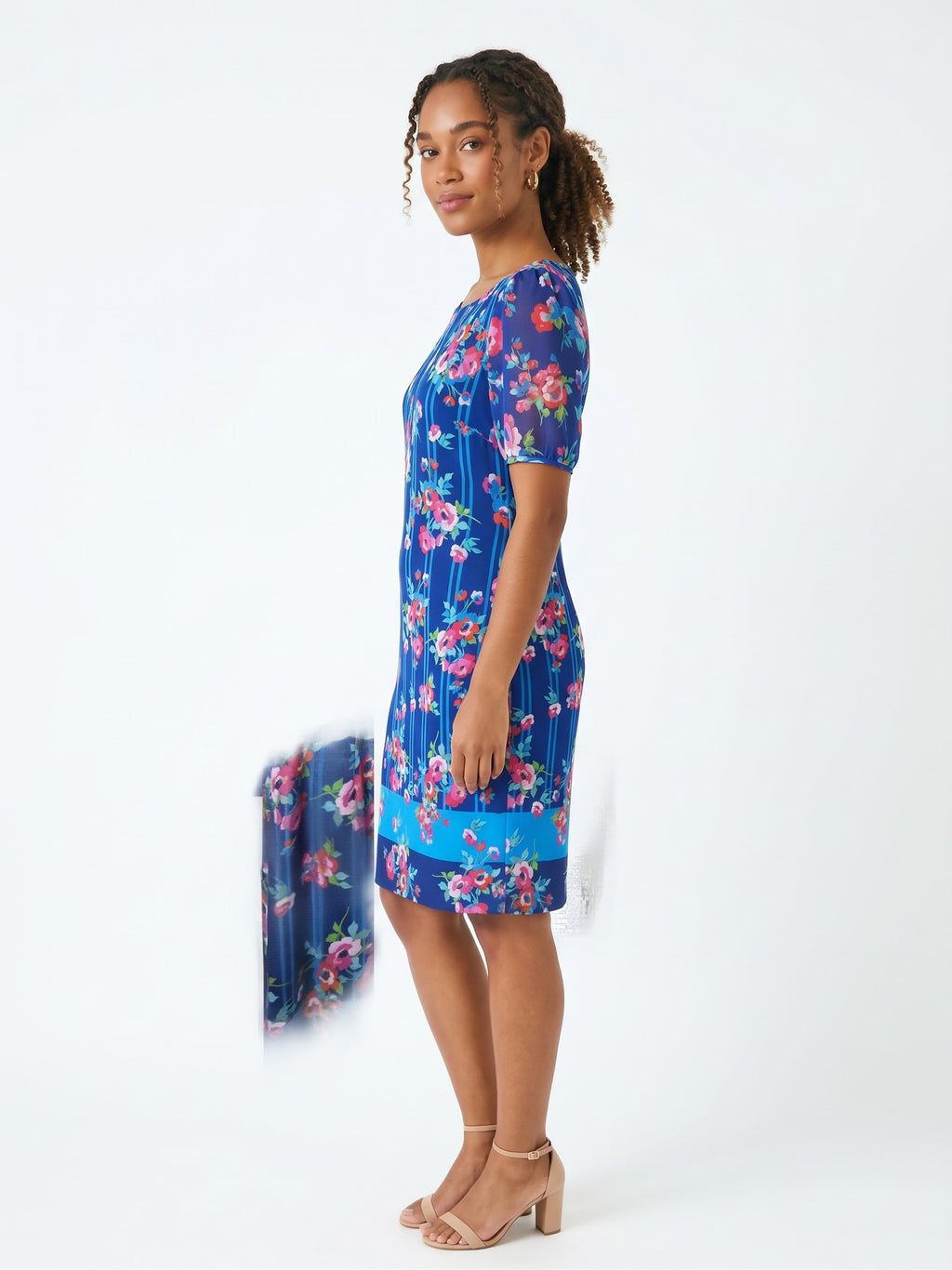 Karl Lagerfeld Paris Blue Stripe & Floral Print Dress