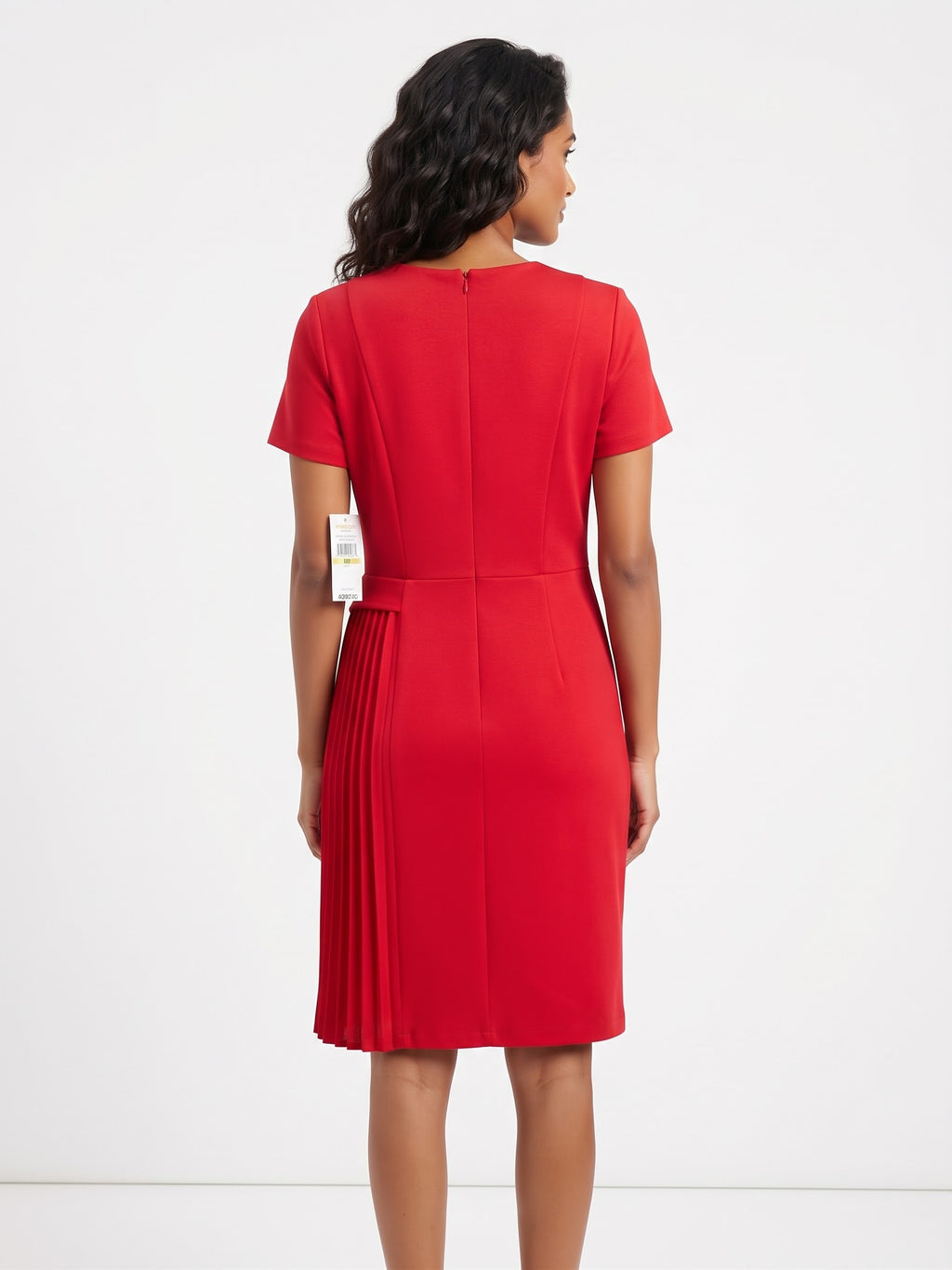 Calvin Klein Belted-Pleated A-Line Red Dress