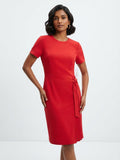 Calvin Klein Belted-Pleated A-Line Red Dress
