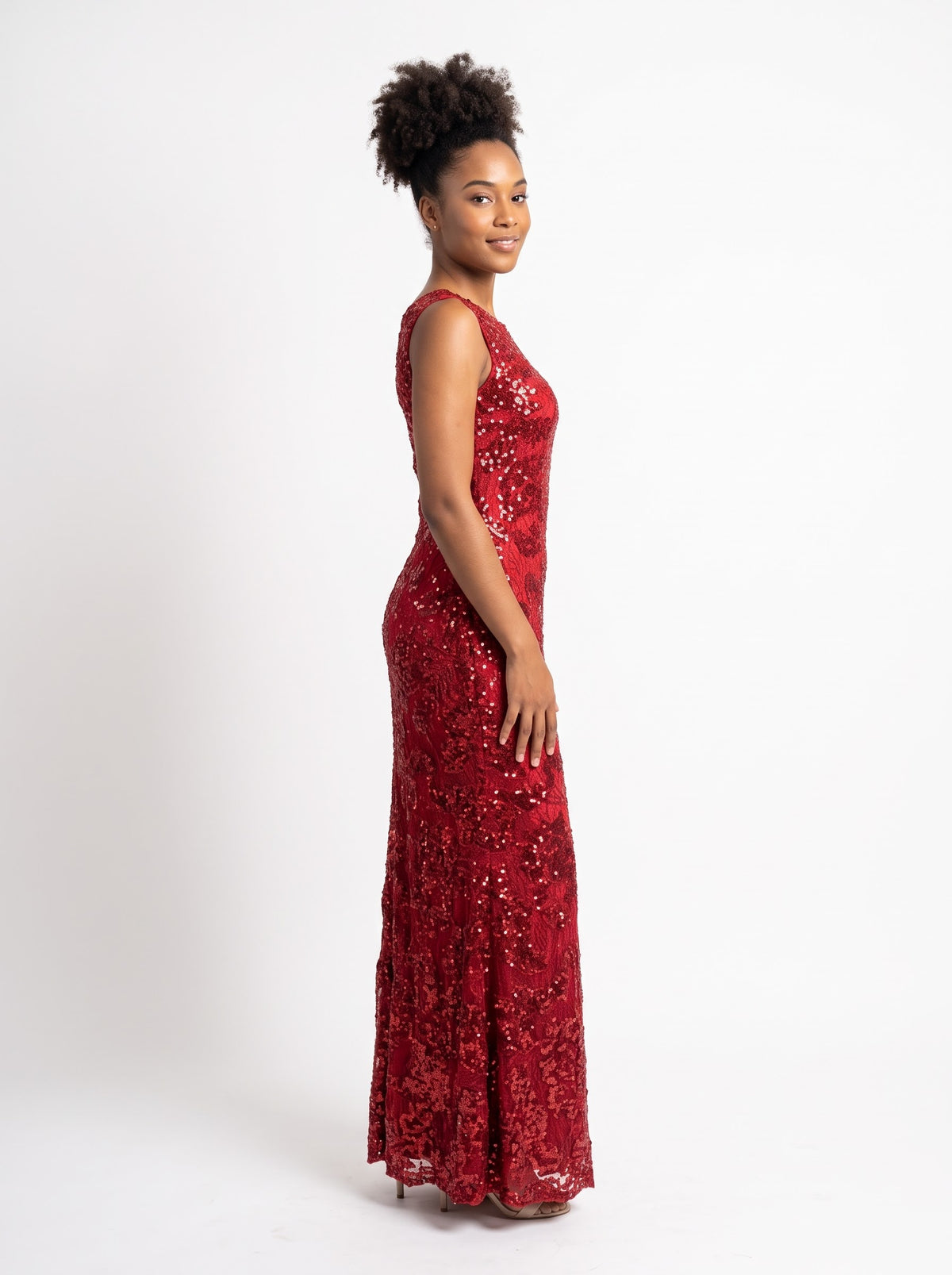 Maria Bonita Crimson Sequin Elegance Gown