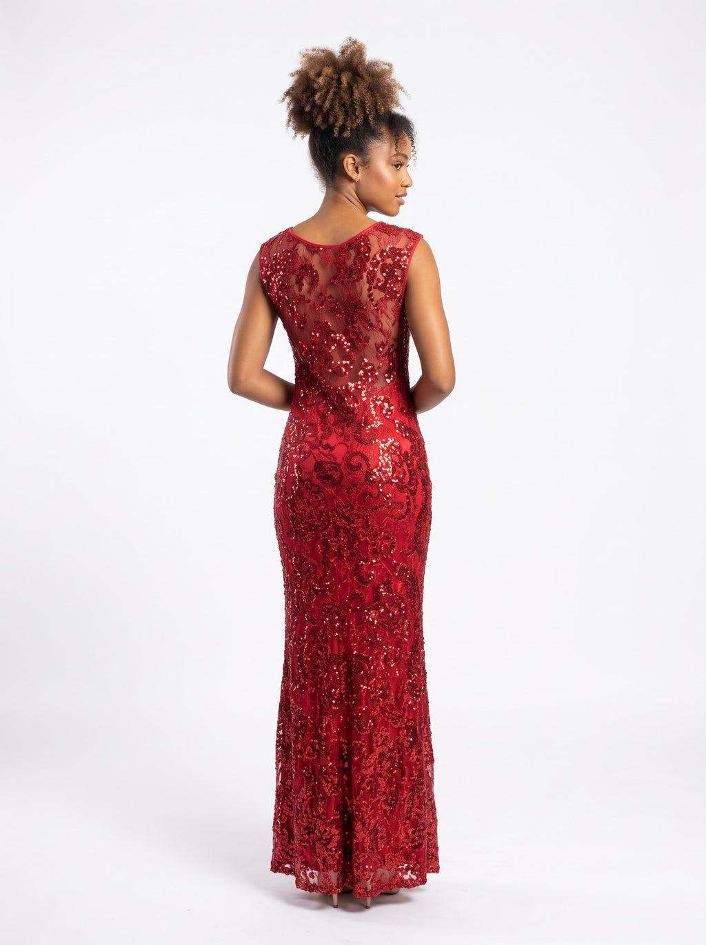 Maria Bonita Crimson Sequin Elegance Gown