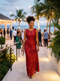 Maria Bonita Crimson Sequin Elegance Gown