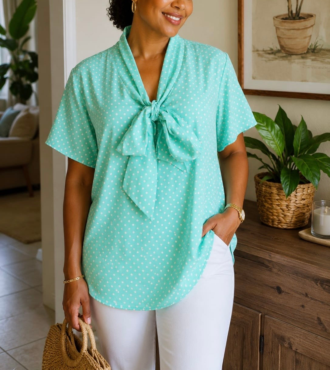 Sweet Habit Bow Neckline Blouse