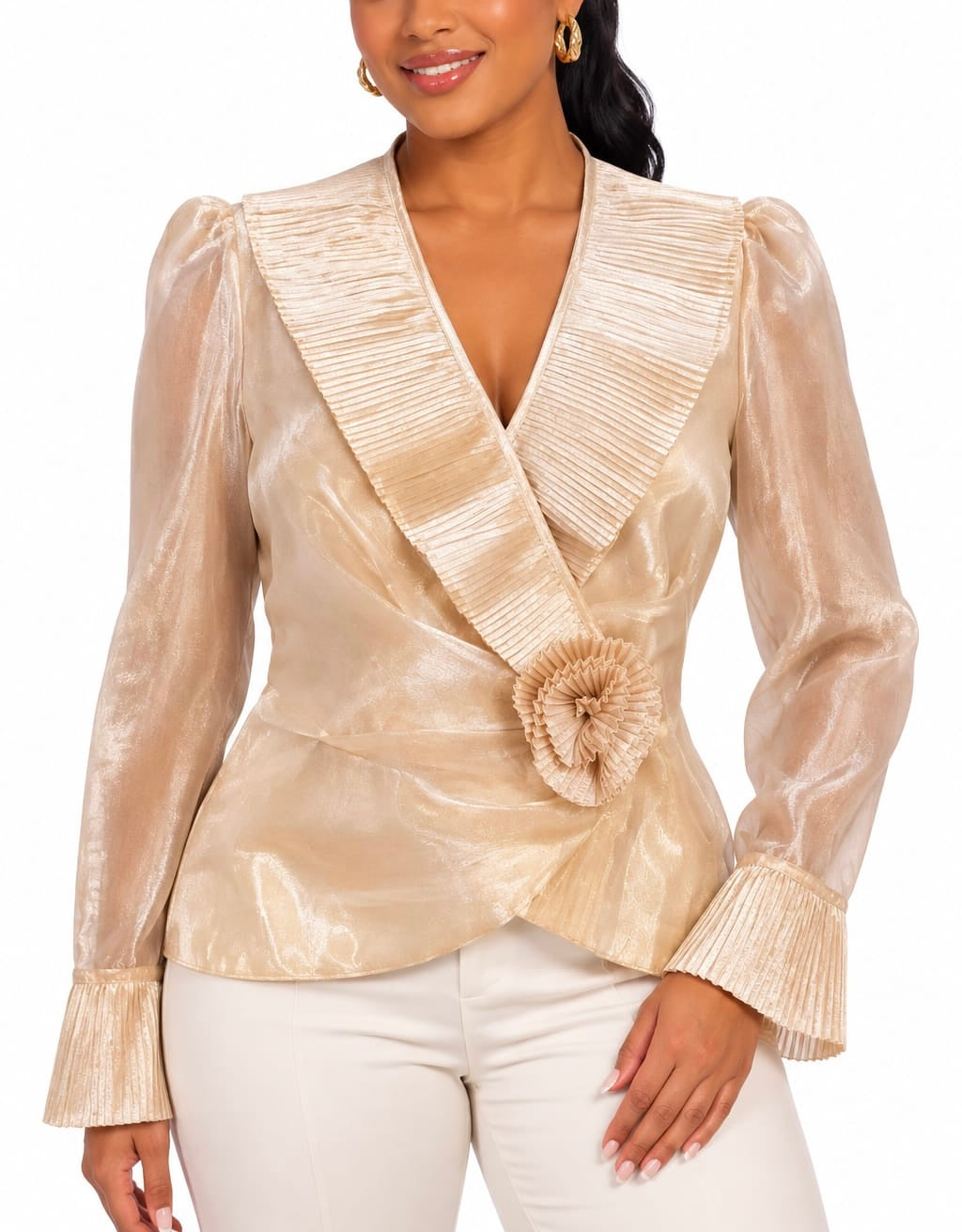 Chetta B. Champagne Gold Wrap Blouse