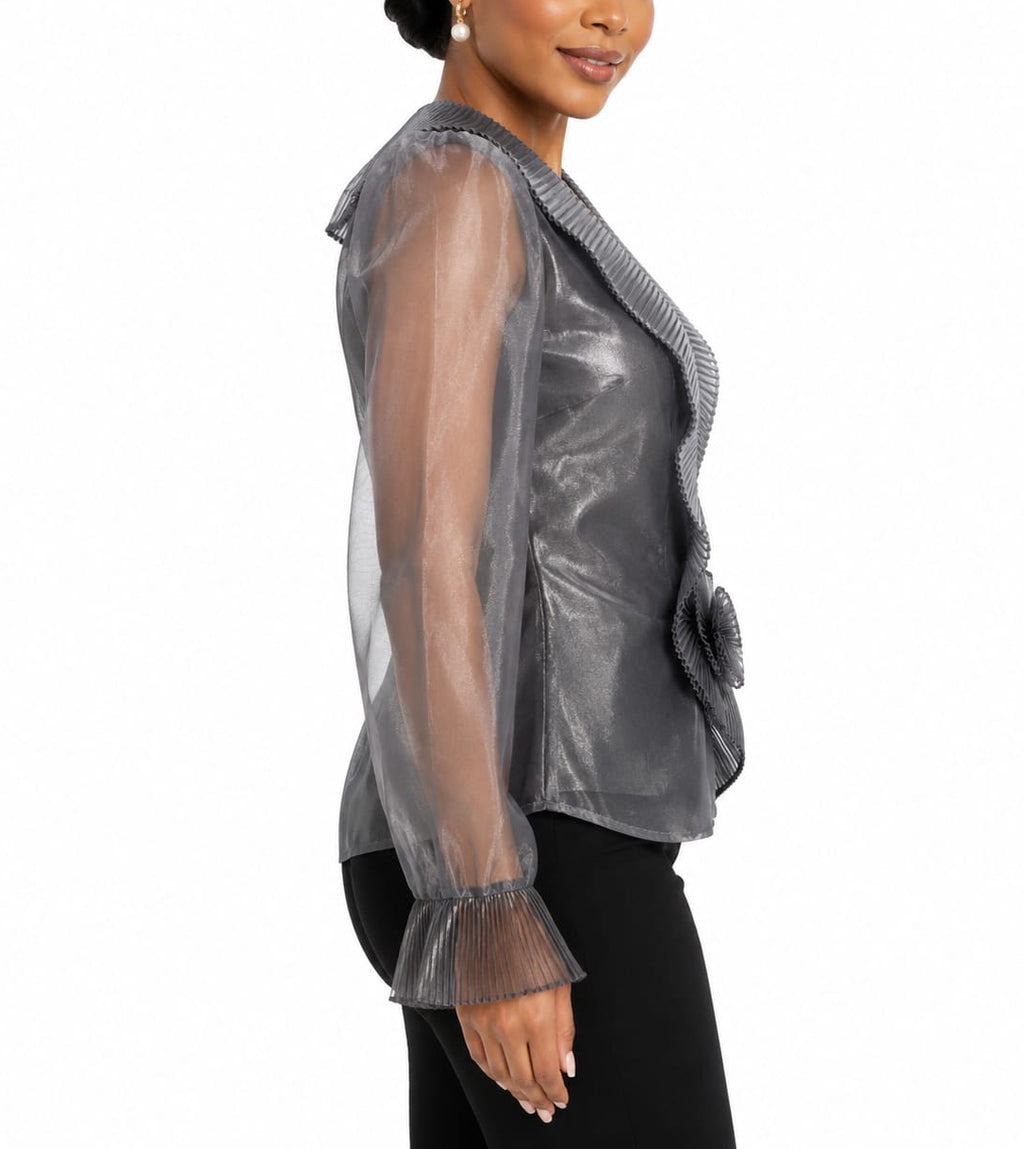 Chetta B. Metallic Wrap Blouse