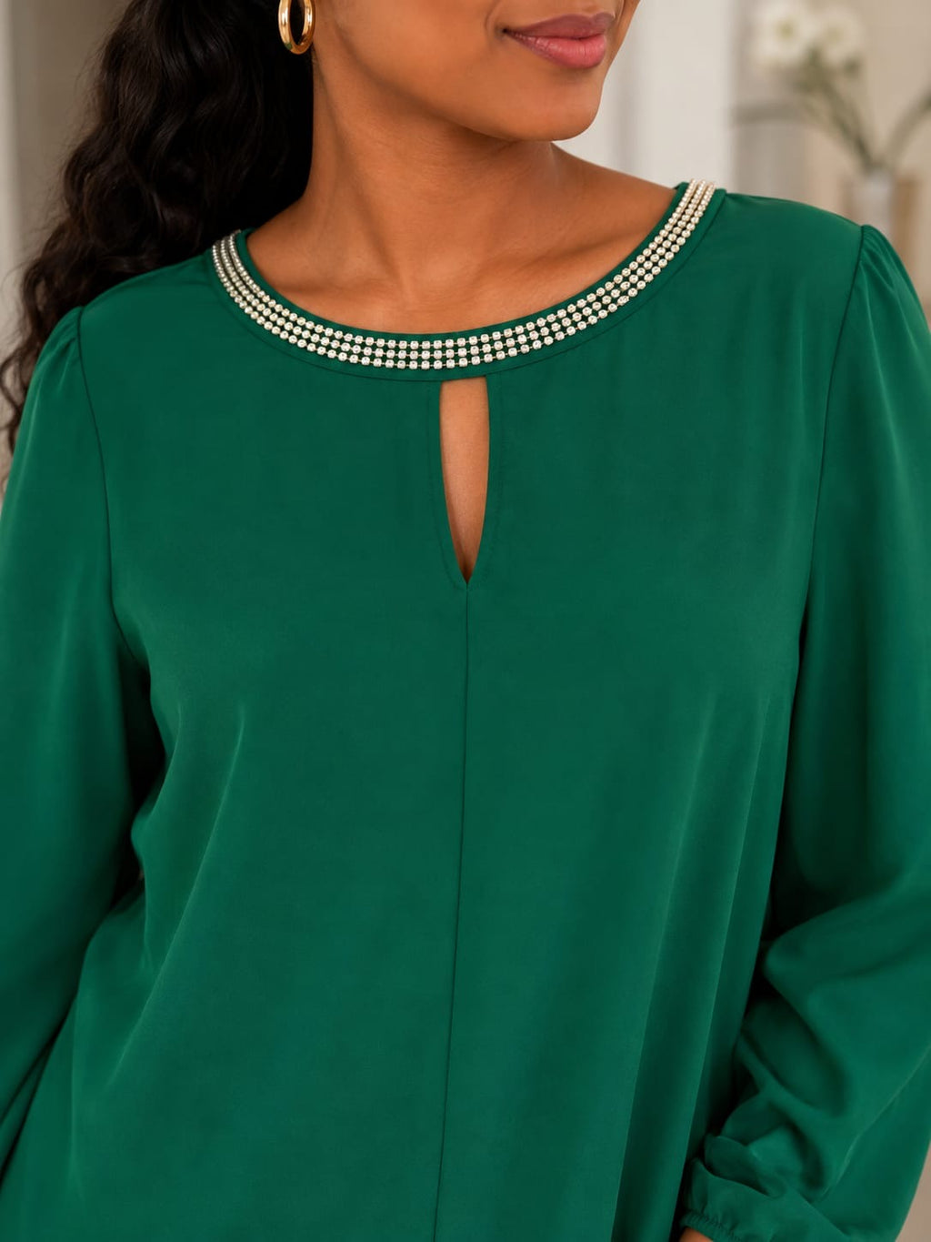 C.O.C. Emerald Sparkle Keyhole Blouse