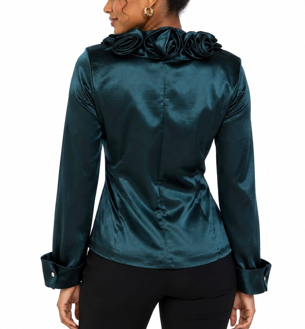 Anna Kevin NY Emerald Rosette Satin Blouse