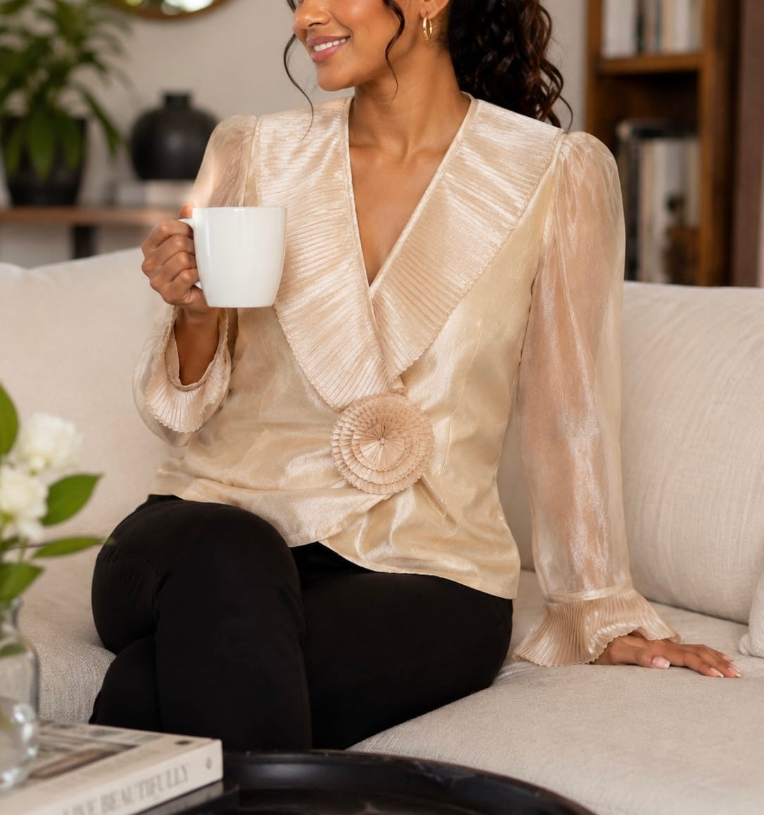 Chetta B. Champagne Gold Wrap Blouse