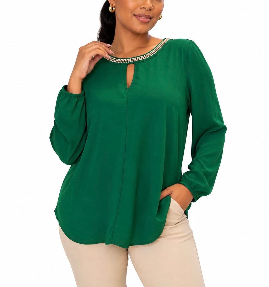 C.O.C. Emerald Sparkle Keyhole Blouse
