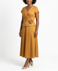 Modern Touch U.S.A. Mustard Gold Faux Wrap Dress