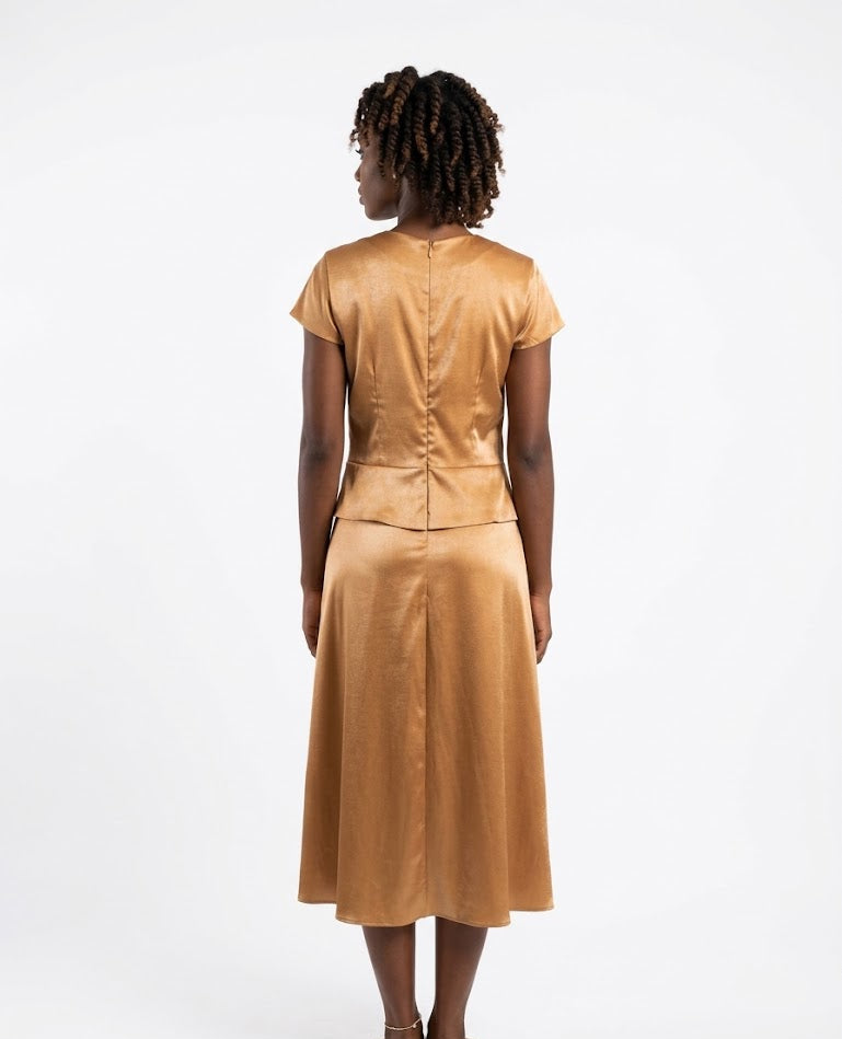 Modern Touch U.S.A. Mustard Gold Faux Wrap Dress