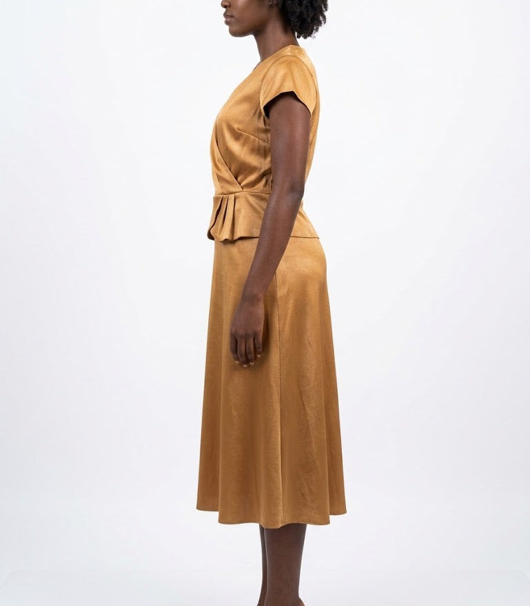 Modern Touch U.S.A. Mustard Gold Faux Wrap Dress