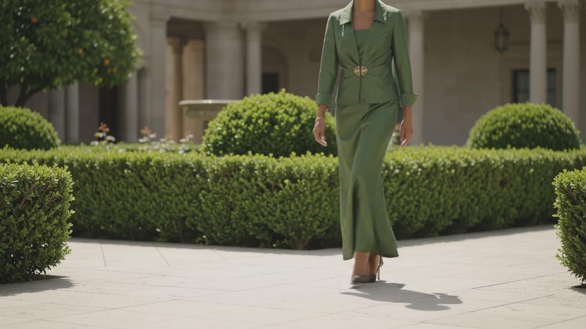Emerald Elegance Two-Piece Cachet Evening Gown
