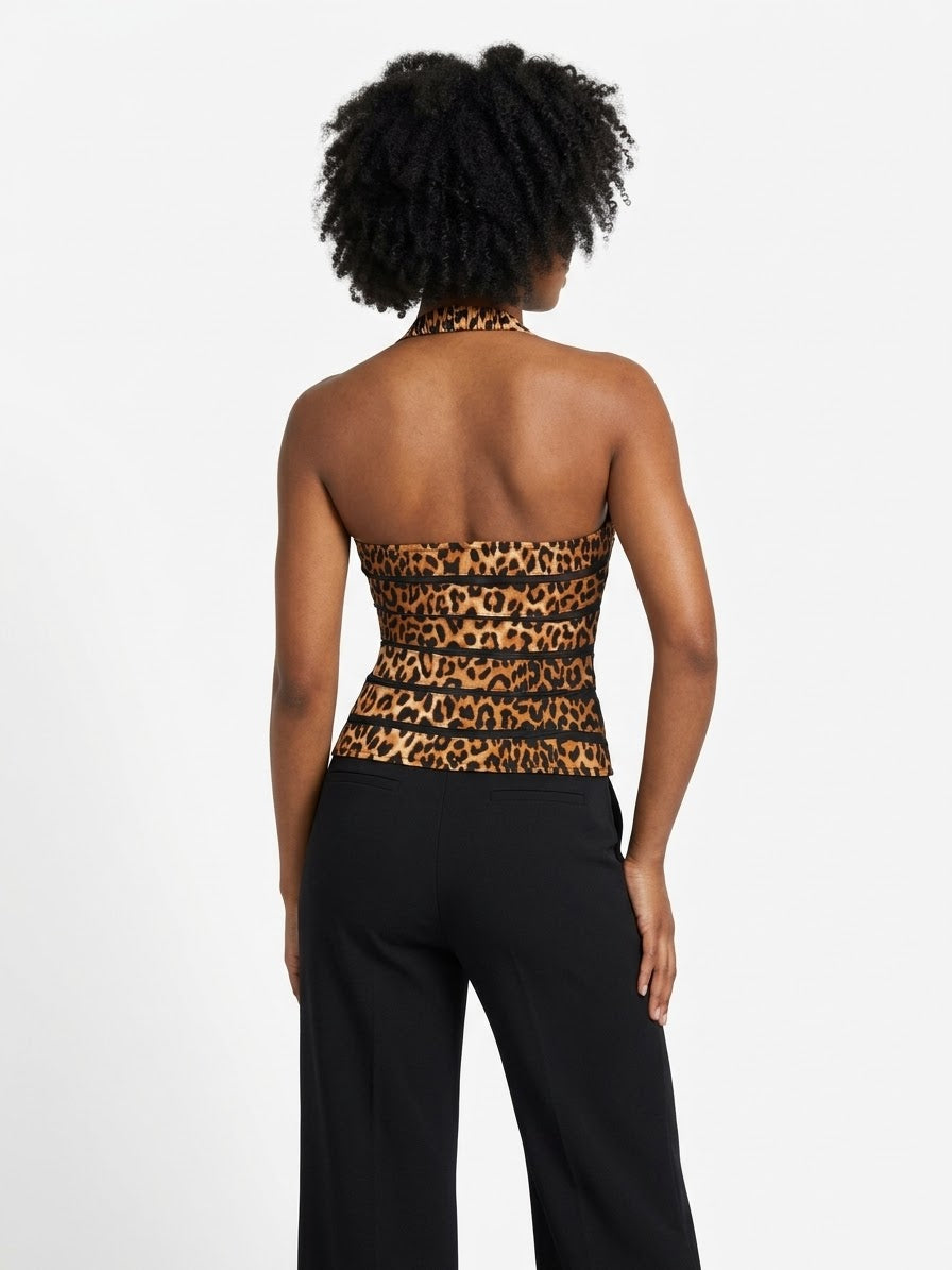 The Lydia Leopard Mesh Halter Top