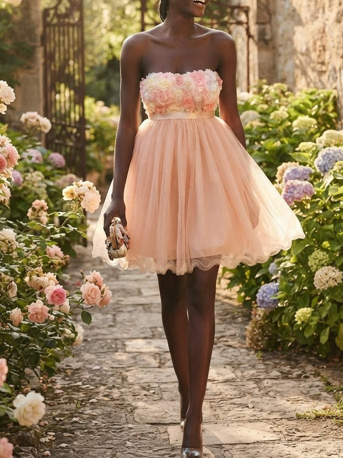 Petal & Tulle Strapless Cocktail Dress