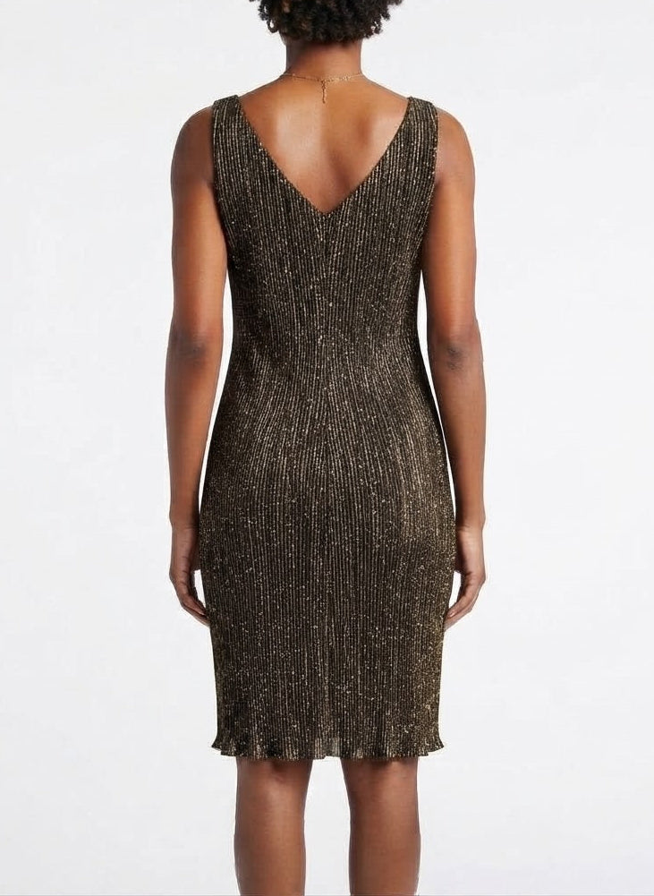 Patra Black and Gold Metallic Draped Cocktail Dress