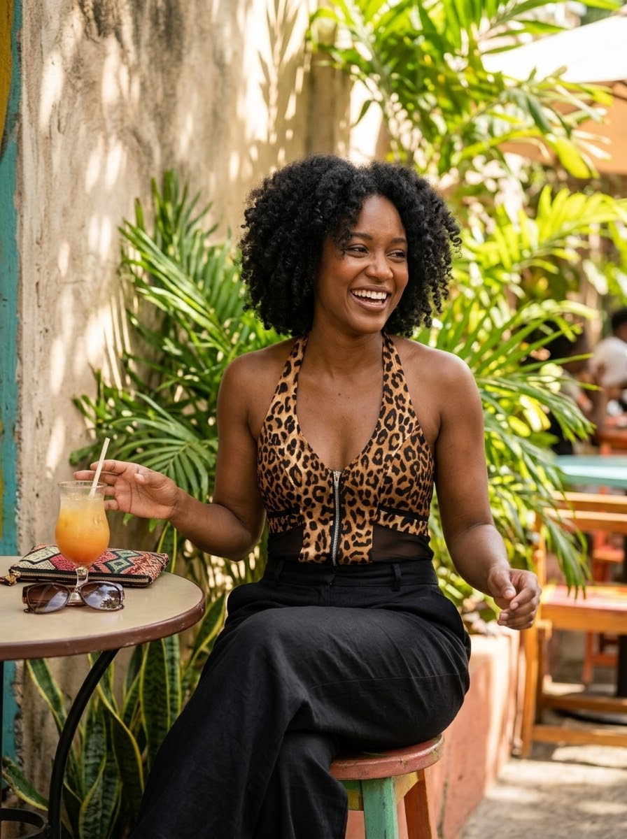 The Lydia Leopard Mesh Halter Top