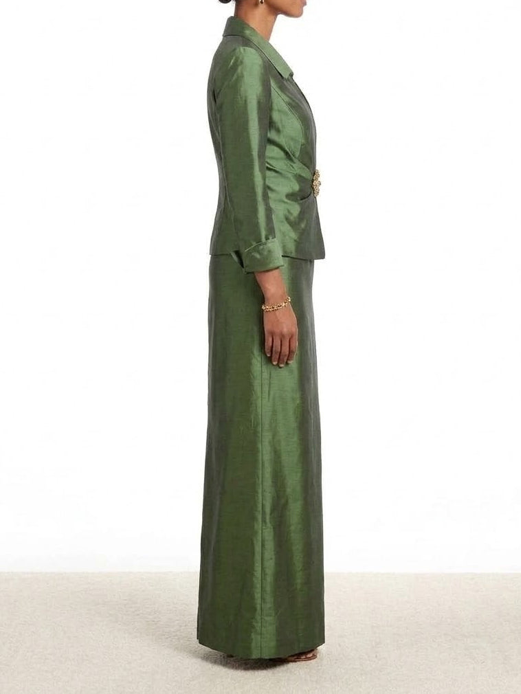 Emerald Elegance Two-Piece Cachet Evening Gown