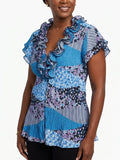 Ocean Mist Ruffled Patchwork Blouse