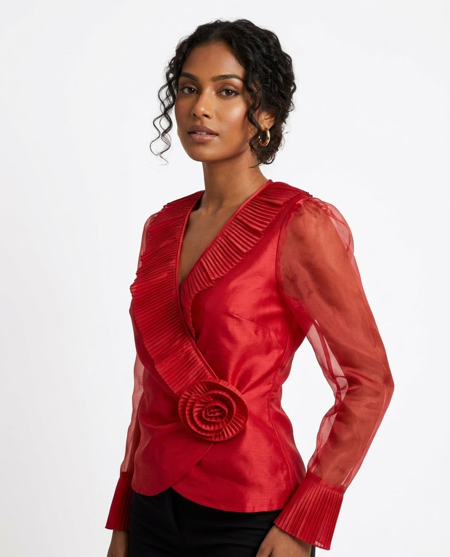 Chetta B. Metallic Wrap Blouse