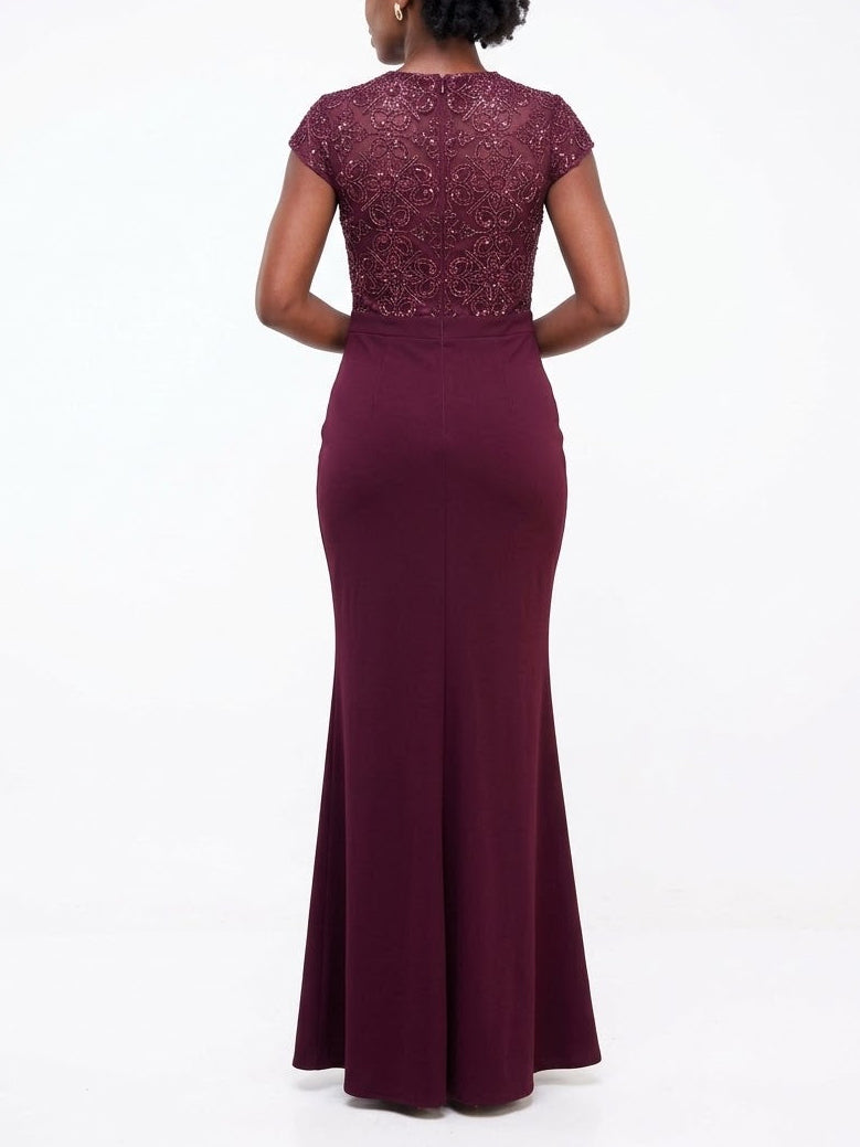 Aidan Mattox Velvet Plum Embellished Sheath Gown