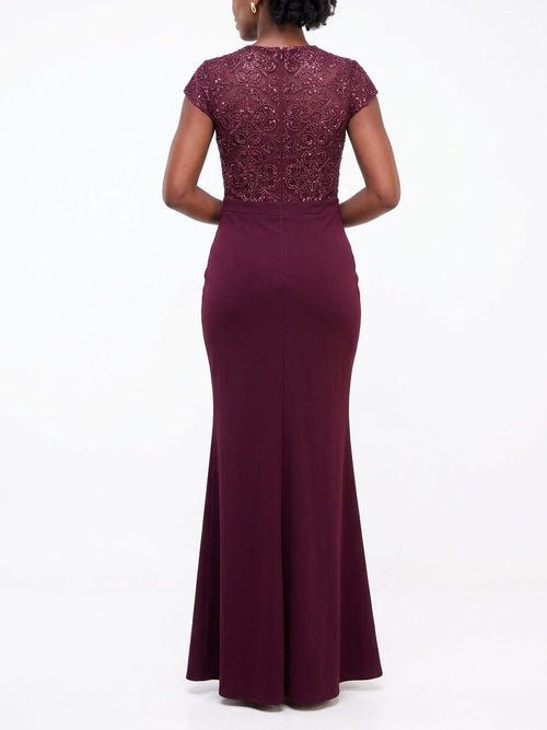 Aidan Mattox Velvet Plum Embellished Sheath Gown