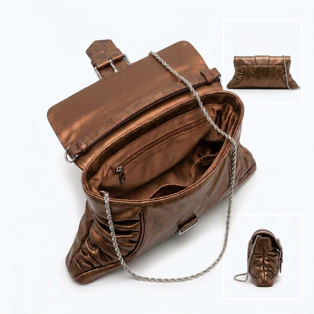 Bronze Metallic Ruched Evening Bag Bella Collection