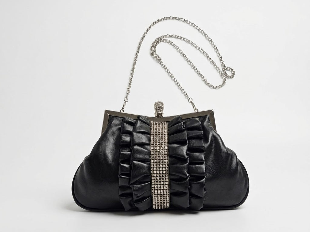Bella Collection Onyx Ruffle Evening Clutch