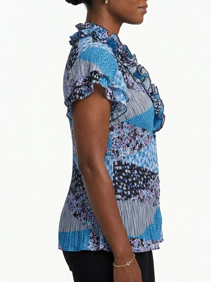Ocean Mist Ruffled Patchwork Blouse