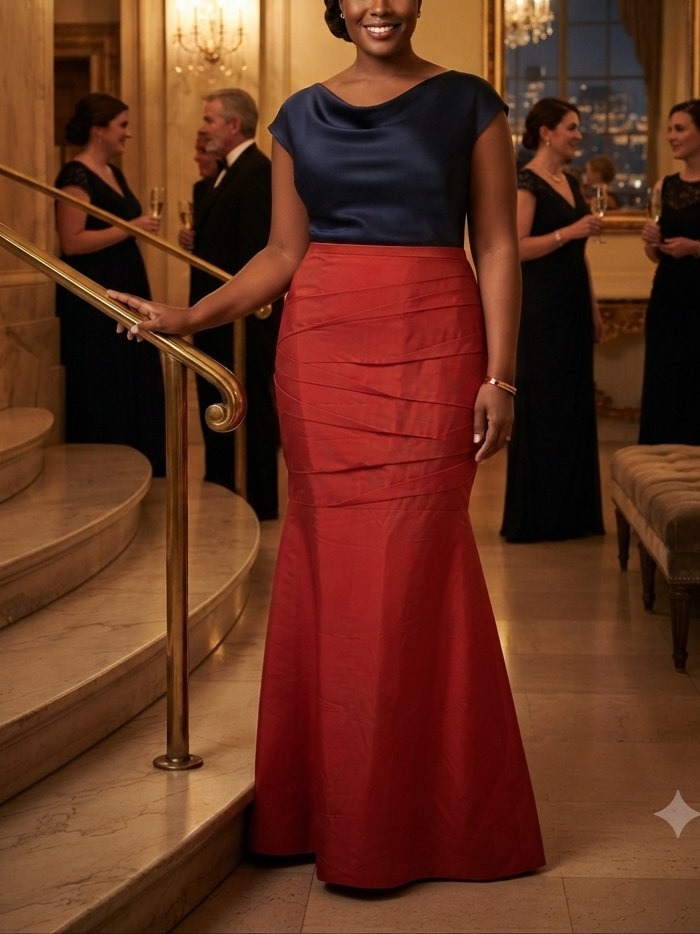 Anna Kevin NY Red Semi-Pleated Skirt