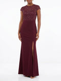 Aidan Mattox Velvet Plum Embellished Sheath Gown