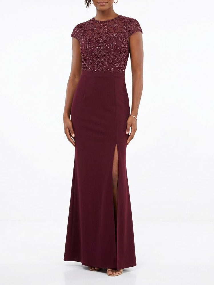 Aidan Mattox Velvet Plum Embellished Sheath Gown