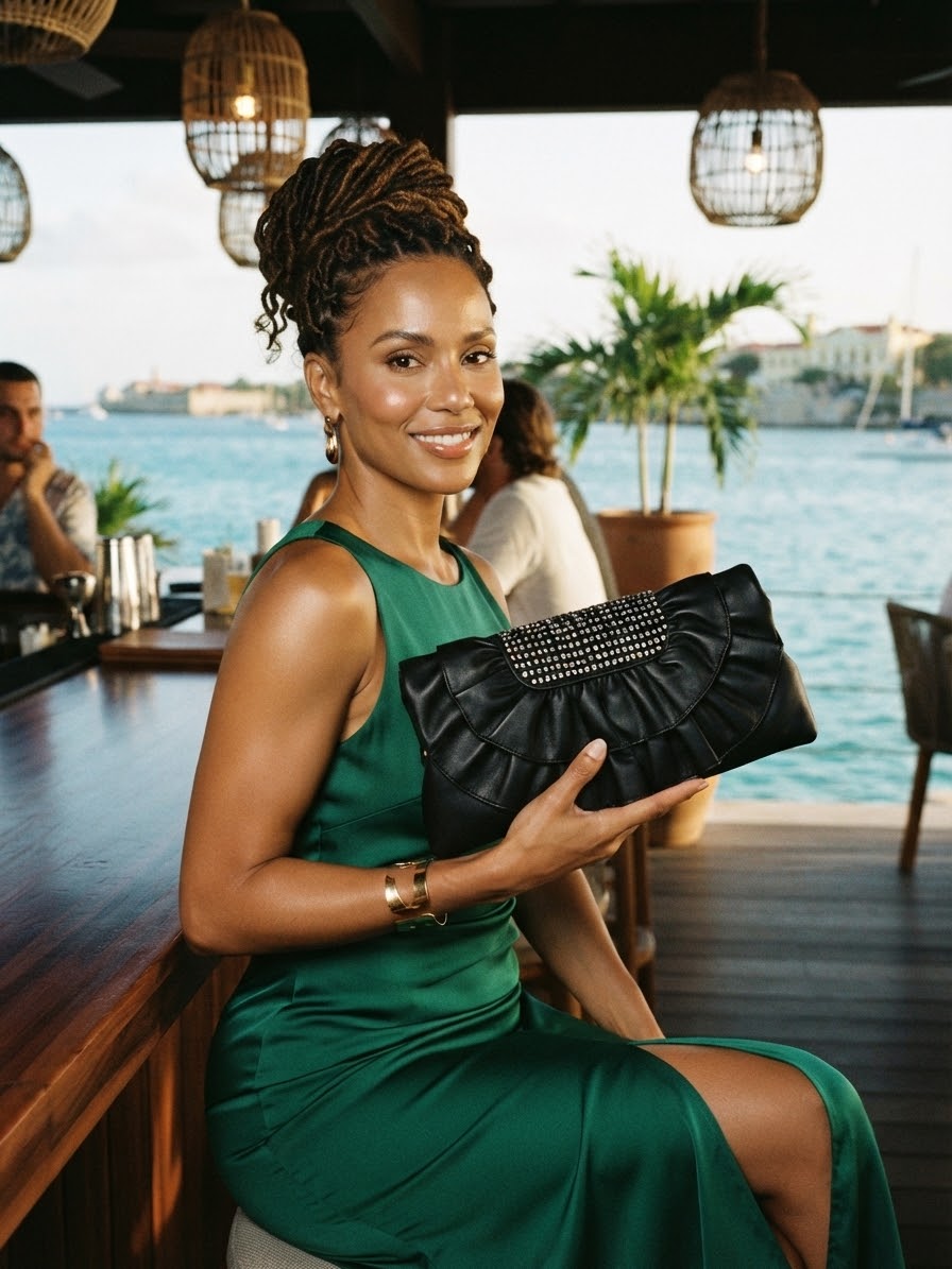 The Bella Starlight Ruffle Clutch