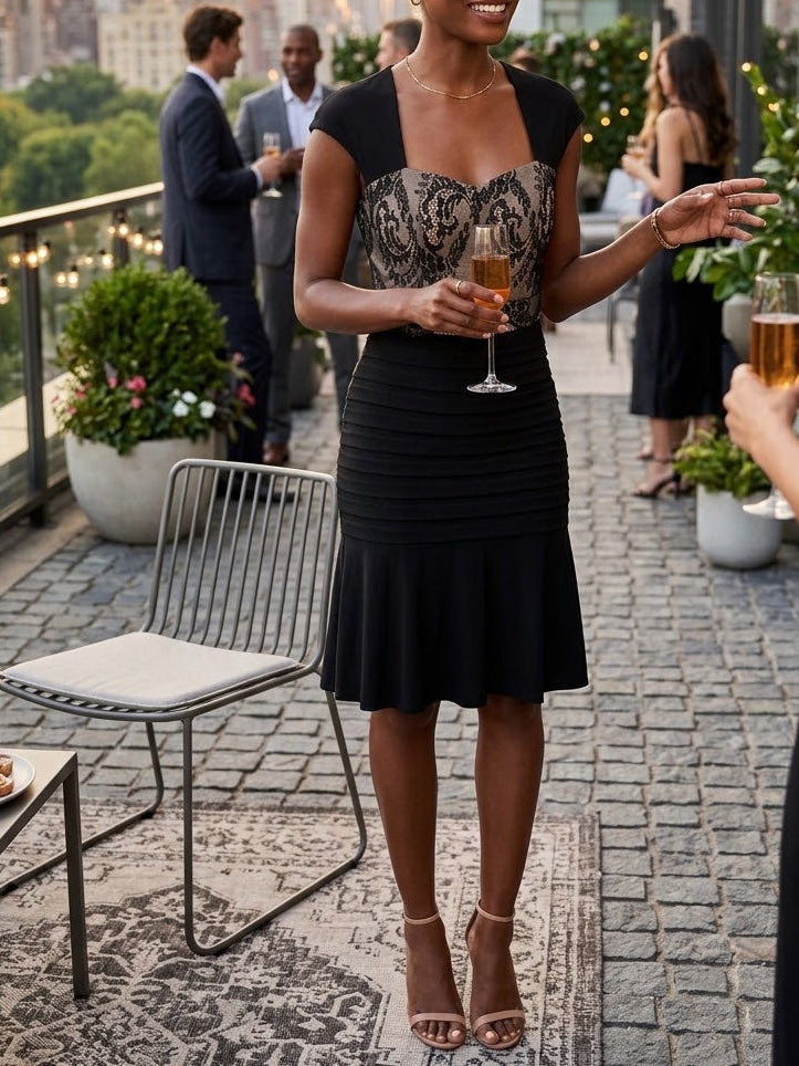 Jax Lace-Bodice Tiered Sheath Dress