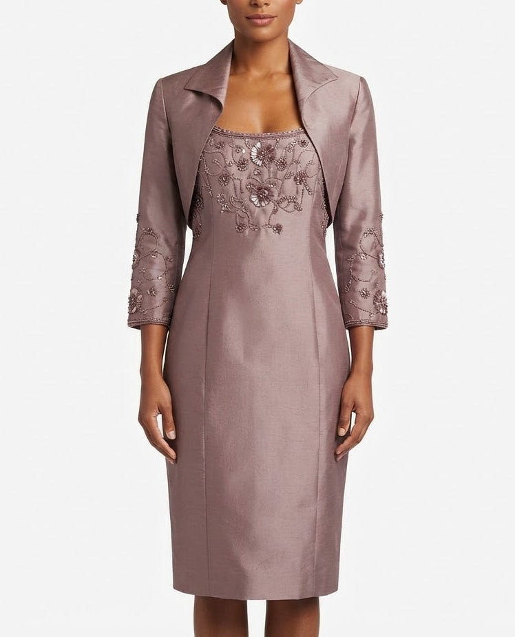 Cachet Beaded Scoop-Neck Midi Dress and Matching Jacket Set