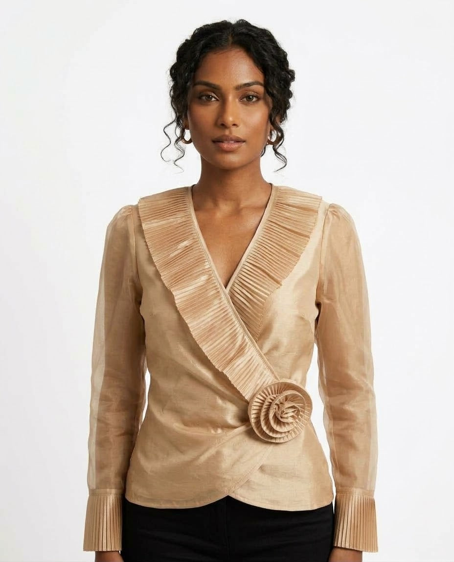 Chetta B. Metallic Wrap Blouse