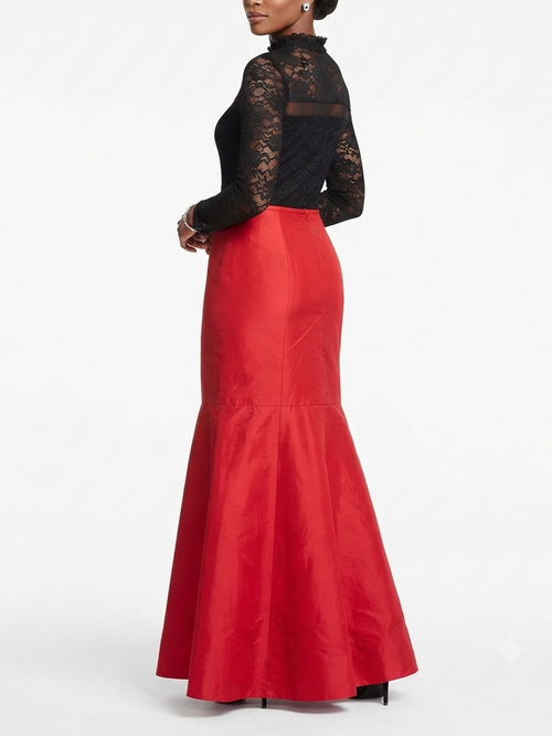 Anna Kevin NY Red Semi-Pleated Skirt