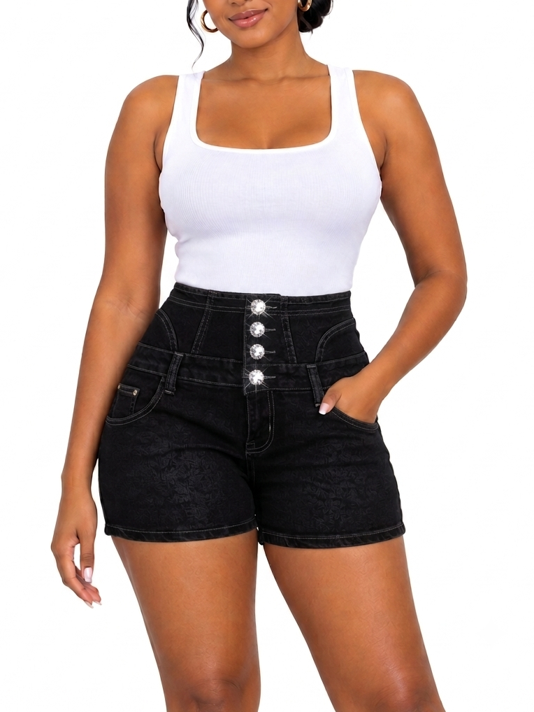 QQMY Medium Wash Blue Denim Shorts