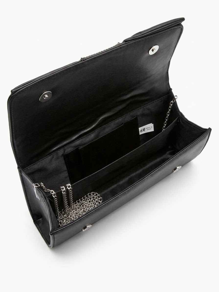 Elegant Black Ruched Bow Clutch with Rhinestone Accent Band