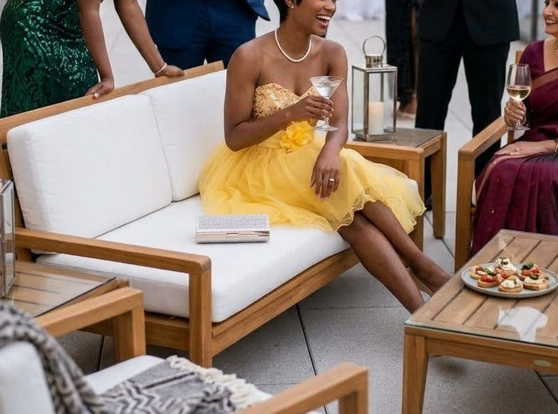 Aspeed USA Golden Sequin & Tulle Cocktail Dress