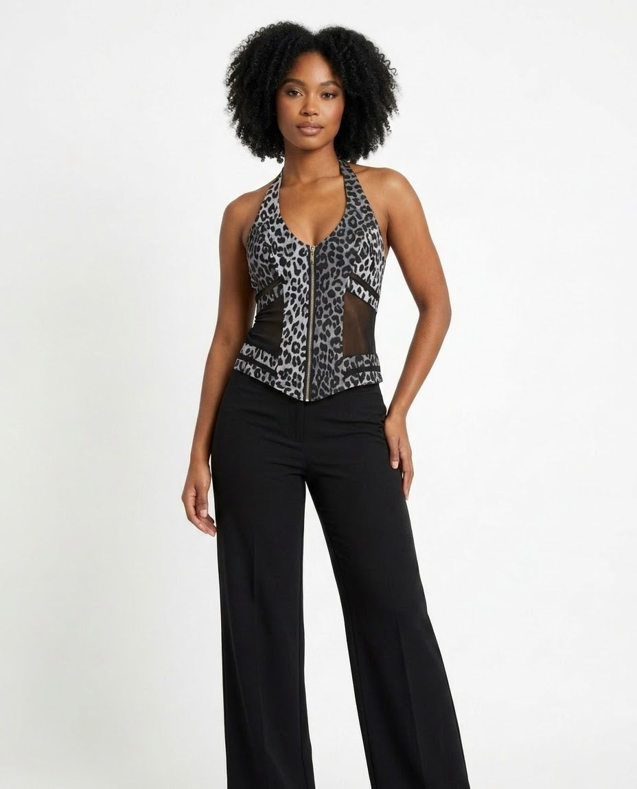 The Lydia Leopard Mesh Halter Top