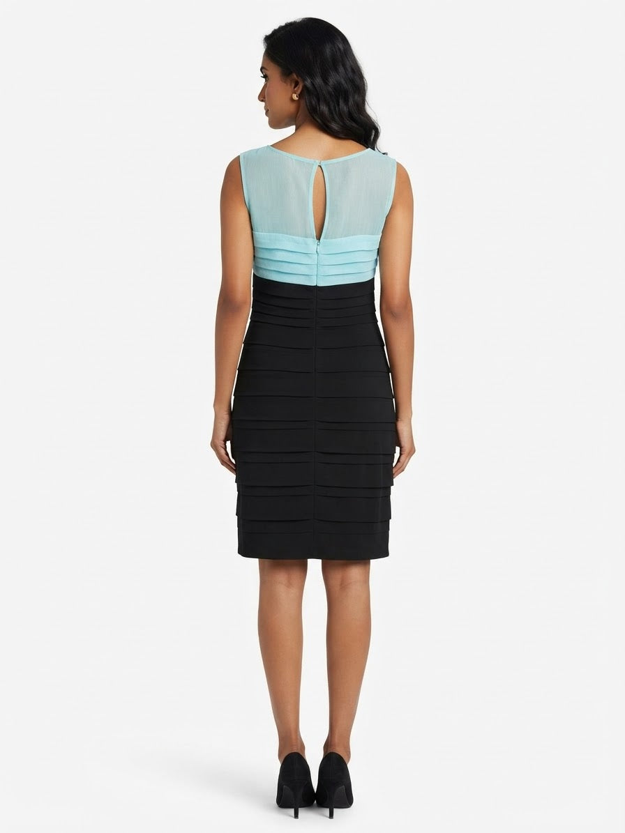 Sangria Azure Dusk Colorblock Tiered Sheath Dress