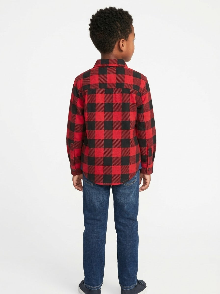 Retro Stitch Boys Long-Sleeve Button-Down Shirt