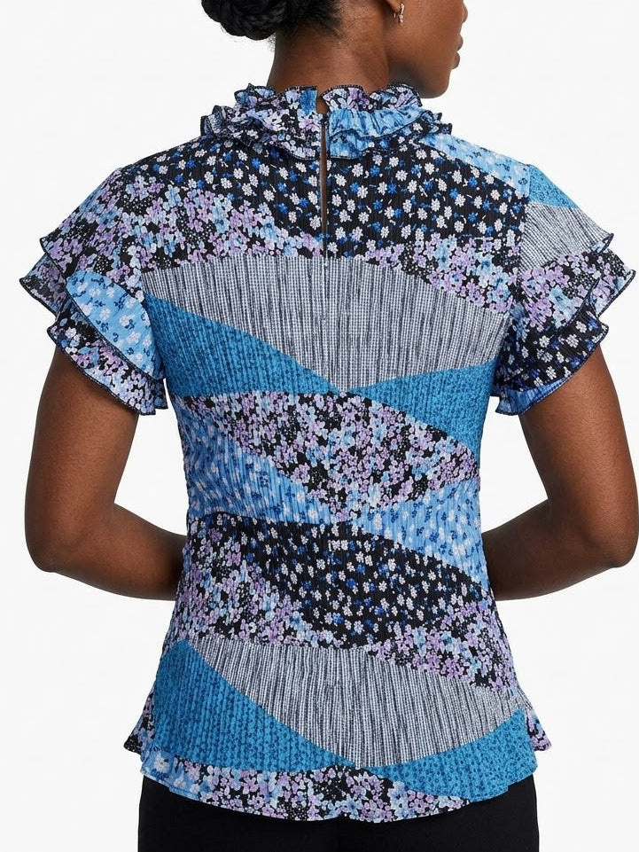 Ocean Mist Ruffled Patchwork Blouse