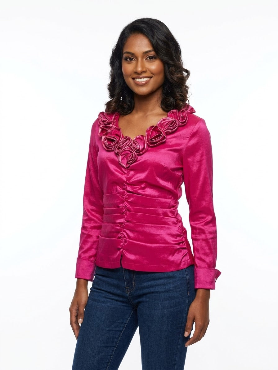 Anna Kevin NY Emerald Rosette Satin Blouse