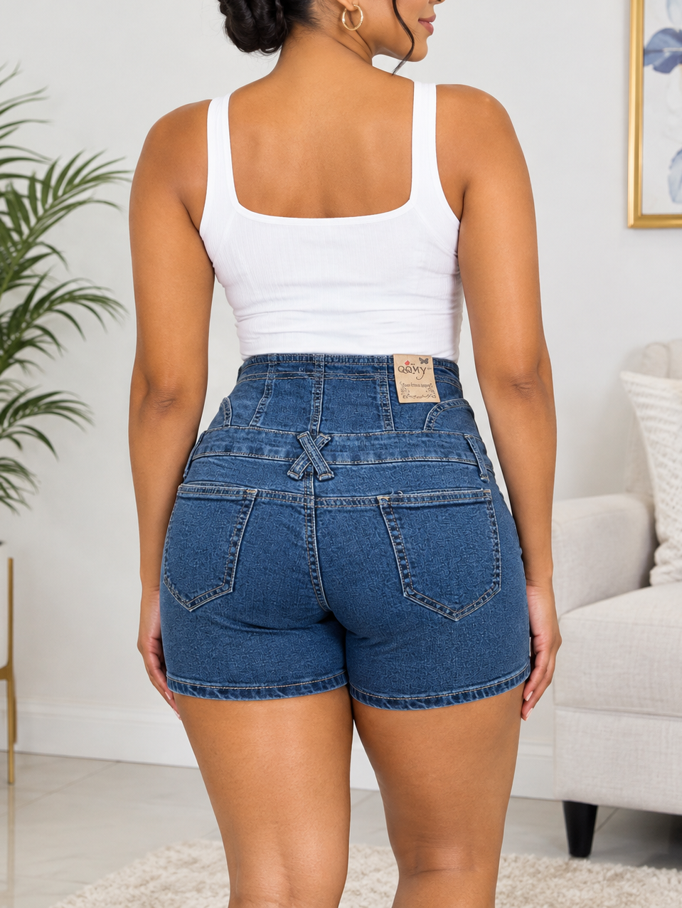 QQMY Medium Wash Blue Denim Shorts