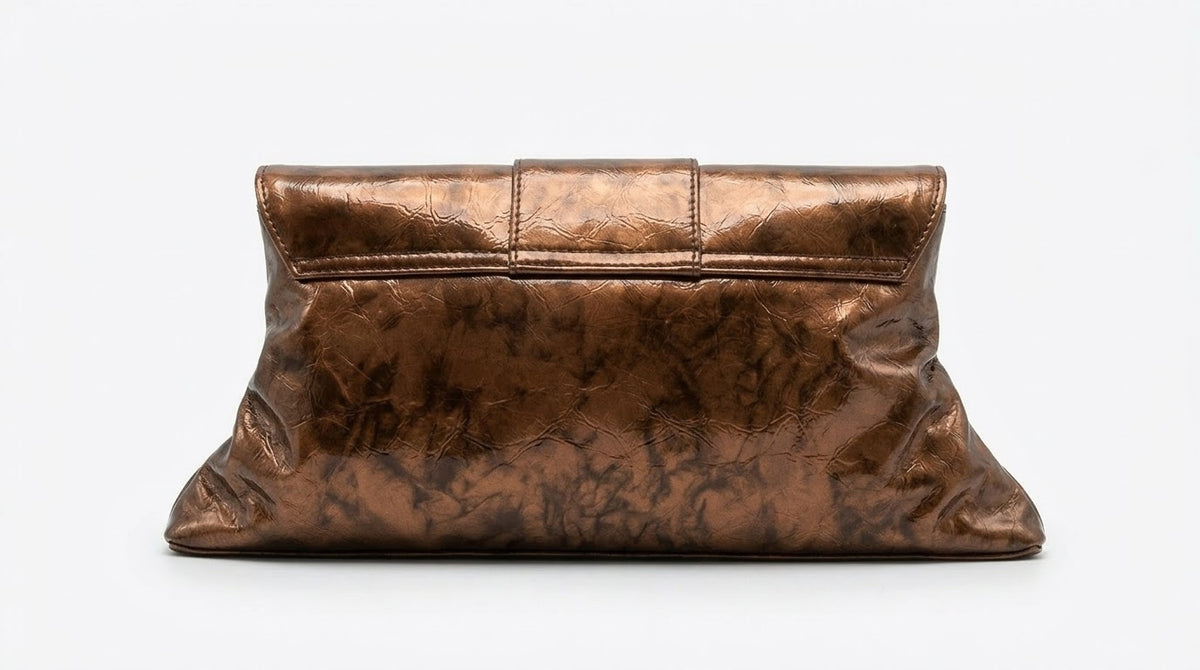 Bronze Metallic Ruched Evening Bag Bella Collection